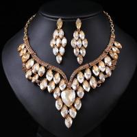 Rhinestone Zinc Alloy Jewelry Set, Stud Earring & necklace, with Crystal, plated, 2 pieces & fashion jewelry & for woman & with rhinestone 78mm Approx 16.54 Inch 