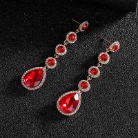 Zinc Alloy Rhinestone Stud Earring, fashion jewelry & for woman & with rhinestone, red 