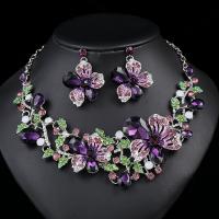 Rhinestone Zinc Alloy Jewelry Set, Stud Earring & necklace, with Crystal, Flower, plated, 2 pieces & fashion jewelry & for woman & with rhinestone Approx 16.54 Inch 