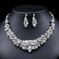 Rhinestone Zinc Alloy Jewelry Set, Stud Earring & necklace, with 1.97inch extender chain, platinum color plated, 2 pieces & fashion jewelry & for woman & with rhinestone, 35mm Approx 16.14 Inch 