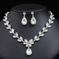 Rhinestone Zinc Alloy Jewelry Set, Stud Earring & necklace, with 1.97inch extender chain, silver color plated, 2 pieces & fashion jewelry & for woman & with rhinestone Approx 16.54 Inch 