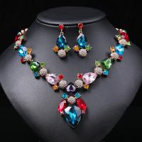 Rhinestone Zinc Alloy Jewelry Set, Stud Earring & necklace, 2 pieces & fashion jewelry & for woman & with rhinestone, multi-colored, 58mm Approx 16.54 Inch 