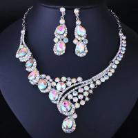Rhinestone Zinc Alloy Jewelry Set, Stud Earring & necklace, plated, 2 pieces & fashion jewelry & for woman & with rhinestone 60mm Approx 16.54 Inch 