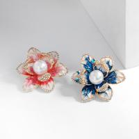 Plastic Pearl Brooch, Zinc Alloy, with Plastic Pearl, Flower, for woman & enamel & with rhinestone 