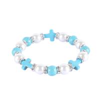 Turquoise Bracelets, Plastic Pearl, with turquoise, Cross, fashion jewelry & for woman & with rhinestone Approx 7.08 Inch [