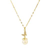 Rhinestone Brass Necklace, with Plastic Pearl, with 2.36inch extender chain, Butterfly, gold color plated, fashion jewelry & for woman & with rhinestone, golden Approx 15.75 Inch [