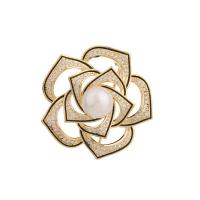 Plastic Pearl Brooch, Brass, with Plastic Pearl, Flower, plated, fashion jewelry & micro pave cubic zirconia 