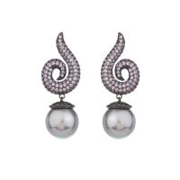 Cubic Zirconia Micro Pave Brass Earring, with Plastic Pearl, silver color plated, fashion jewelry & micro pave cubic zirconia 