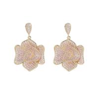 Cubic Zirconia Micro Pave Brass Earring, Flower, gold color plated, fashion jewelry & micro pave cubic zirconia [
