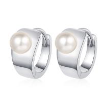 Brass Huggie Hoop Earring, with Shell Pearl, plated, fashion jewelry & for woman 15mm [