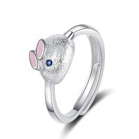 Rhinestone Brass Finger Ring, Rabbit, silver color plated, adjustable & for woman & epoxy gel & with rhinestone, 8mm, US Ring .5 
