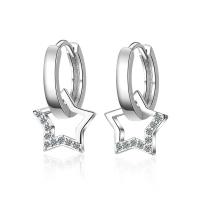 Cubic Zirconia Micro Pave Brass Earring, Star, platinum plated, micro pave cubic zirconia & for woman & hollow, 20mm [