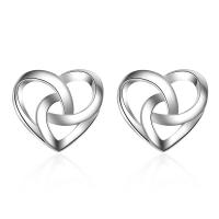 Brass Stud Earring, Heart, platinum plated, for woman & hollow, 10mm [