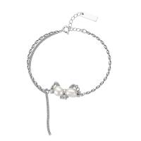 Sterling Silver Bracelets, 925 Sterling Silver, with Plastic Pearl, with 1.4inch extender chain, platinum plated, fashion jewelry & for woman Approx 5.9 Inch 