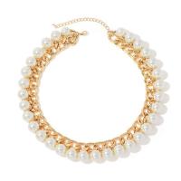 Plastic Pearl Necklace, Iron, with Plastic Pearl, with 8cm extender chain, gold color plated, fashion jewelry & for woman, white Approx 50 cm 