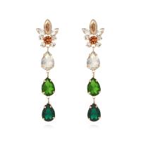 Zinc Alloy Rhinestone Drop Earring, gold color plated, fashion jewelry & for woman & with glass rhinestone & with rhinestone, two different colored 