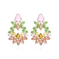 Zinc Alloy Rhinestone Drop Earring, gold color plated, fashion jewelry & for woman & with glass rhinestone, multi-colored 