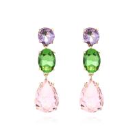 Zinc Alloy Rhinestone Drop Earring, fashion jewelry & for woman & with glass rhinestone, multi-colored 