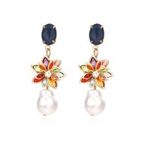 Zinc Alloy Rhinestone Drop Earring, with Plastic Pearl, fashion jewelry & for woman & with rhinestone, multi-colored 