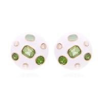 Enamel Zinc Alloy Stud Earring, Round, gold color plated, fashion jewelry & for woman & with rhinestone 