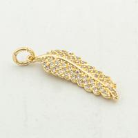 Cubic Zirconia Micro Pave Brass Pendant, Leaf, high quality gold color plated, DIY & micro pave cubic zirconia Approx 0.3mm [
