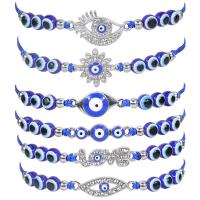 Evil Eye Jewelry Bracelet, Zinc Alloy, with Wax Cord & Resin, handmade, Unisex & with rhinestone Approx 3.15-13.78 Inch 