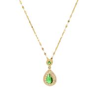 Rhinestone Brass Necklace, with Emerald, with 2.36inch extender chain, gold color plated & for woman & with rhinestone, golden Approx 14.96 Inch 