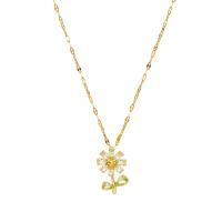 Cubic Zircon Micro Pave Brass Necklace, with 2.36inch extender chain, Flower, gold color plated, fashion jewelry & micro pave cubic zirconia & for woman, golden Approx 14.96 Inch [