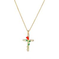 Brass Jewelry Necklace, with 2.36inch extender chain, Cross, fashion jewelry & for woman & enamel Approx 15.75 Inch 