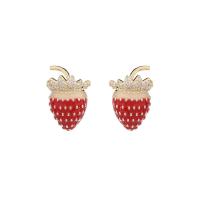 Cubic Zirconia Micro Pave Brass Earring, Strawberry, gold color plated, fashion jewelry & micro pave cubic zirconia & for woman & enamel, mixed colors [