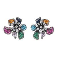 Cubic Zirconia Micro Pave Brass Earring, Flower, plated, fashion jewelry & micro pave cubic zirconia & for woman 25mm [