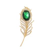 Cubic Zirconia Brooch, Brass, with Cubic Zirconia, Feather, gold color plated, fashion jewelry & micro pave cubic zirconia & for woman 
