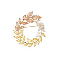Cubic Zirconia Brooch, Brass, Wheat, gold color plated, fashion jewelry & micro pave cubic zirconia & for woman 