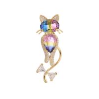 Cubic Zirconia Brooch, Brass, Cat, plated, fashion jewelry & micro pave cubic zirconia & for woman 