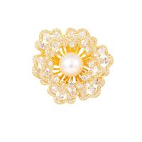 Befestiger Zirkonia Messing Ohrring, mit Kunststoff Perlen, Blume, vergoldet, Modeschmuck & Micro pave Zirkonia & für Frau, 41x45mm, verkauft von PC