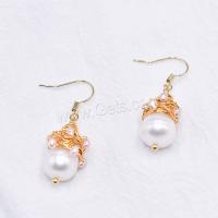 Freshwater Pearl Brass Earring, with Freshwater Pearl, plated, fashion jewelry, white, 40mm 