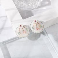 White Shell Earrings, 304 Stainless Steel, with Natural Stone & Shell, Round, plated, fashion jewelry, white, 25mm 