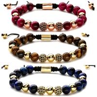 Gemstone Bracelets, Brass, with Natural Stone, plated, fashion jewelry & micro pave cubic zirconia 8mm cm 