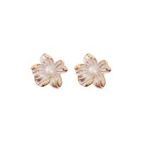 Cubic Zirconia Micro Pave Brass Earring, with Plastic Pearl, Flower, gold color plated, fashion jewelry & micro pave cubic zirconia & for woman [