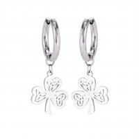 Huggie Hoop Drop Earring, 304 Stainless Steel, Three Leaf Clover, Vacuum Ion Plating, fashion jewelry & for woman & hollow 