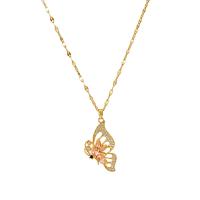 Cubic Zircon Micro Pave Brass Necklace, with 2.36inch extender chain, Butterfly, gold color plated, fashion jewelry & micro pave cubic zirconia & for woman, golden Approx 15.75 Inch [