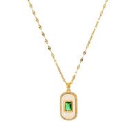 Cubic Zircon Micro Pave Brass Necklace, with Emerald & Shell, with 2.36inch extender chain, gold color plated, fashion jewelry & micro pave cubic zirconia & for woman, golden Approx 15.75 Inch [