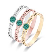 Titanium Steel Bangle, with Malachite, Vacuum Ion Plating, for woman & with rhinestone Inner Approx 