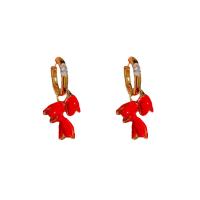 Brass Drop Earring, real gold plated, fashion jewelry & for woman & enamel, red 