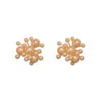 Brass Stud Earring, with Plastic Pearl, real gold plated, fashion jewelry & for woman, mixed colors [