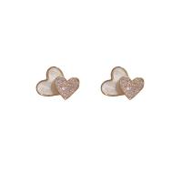 Cubic Zirconia Micro Pave Brass Earring, Heart, real gold plated, fashion jewelry & micro pave cubic zirconia & for woman, mixed colors [