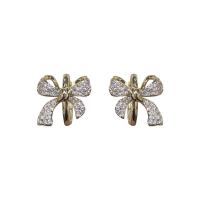 Cubic Zirconia Micro Pave Brass Earring, Bowknot, real gold plated, fashion jewelry & micro pave cubic zirconia & for woman [