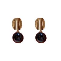 Brass Drop Earring, with Plastic Pearl, real gold plated, fashion jewelry & for woman, mixed colors [