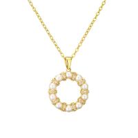 Cubic Zircon Micro Pave Brass Necklace, with Plastic Pearl, with 5cm extender chain, plated, fashion jewelry & micro pave cubic zirconia, golden cm [