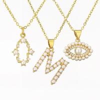 Cubic Zircon Micro Pave Brass Necklace, with Plastic Pearl, with 5cm extender chain, plated, fashion jewelry & micro pave cubic zirconia, golden cm 